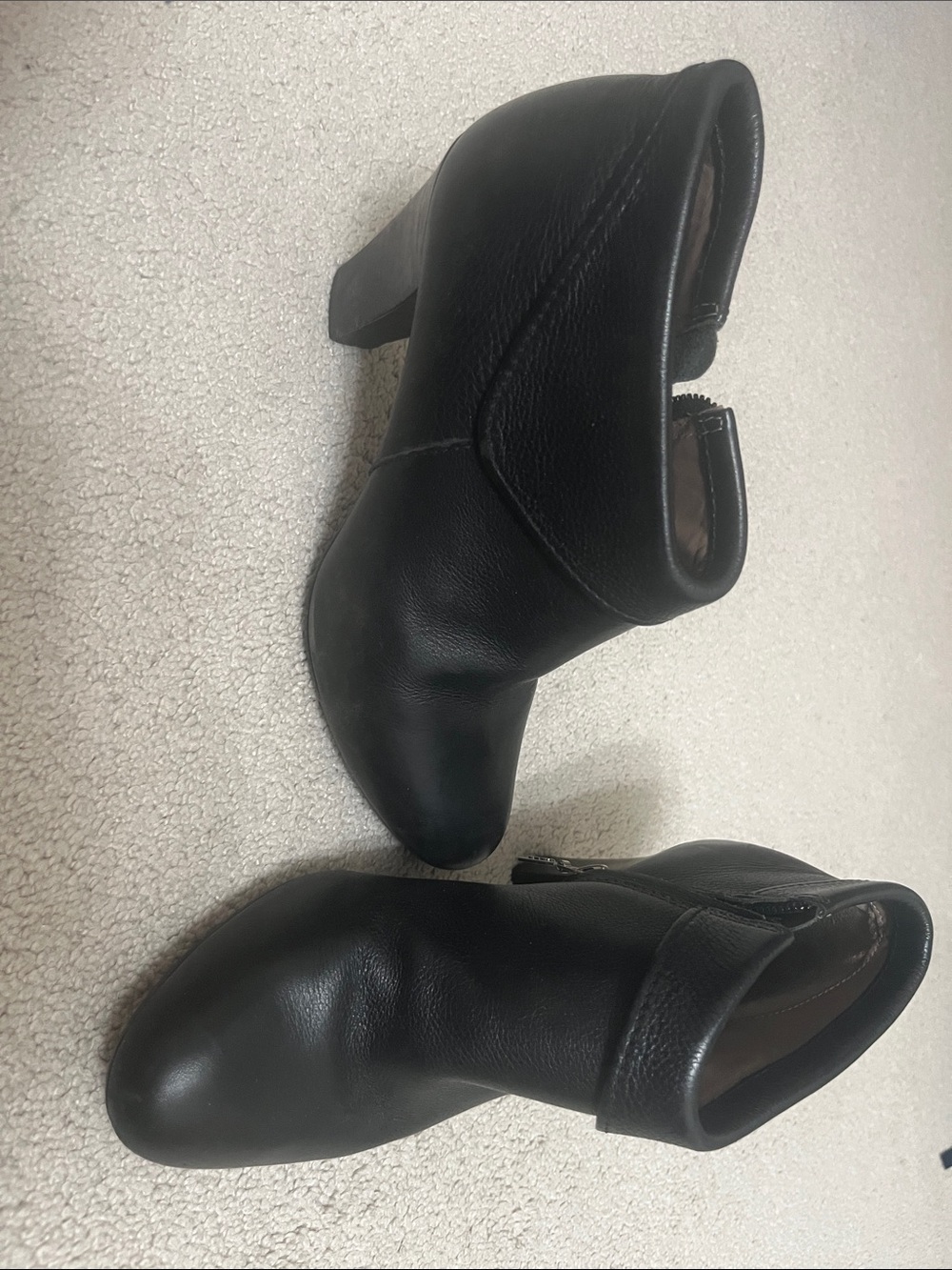 Geox Black Leather Ankle Booties with Block Heel